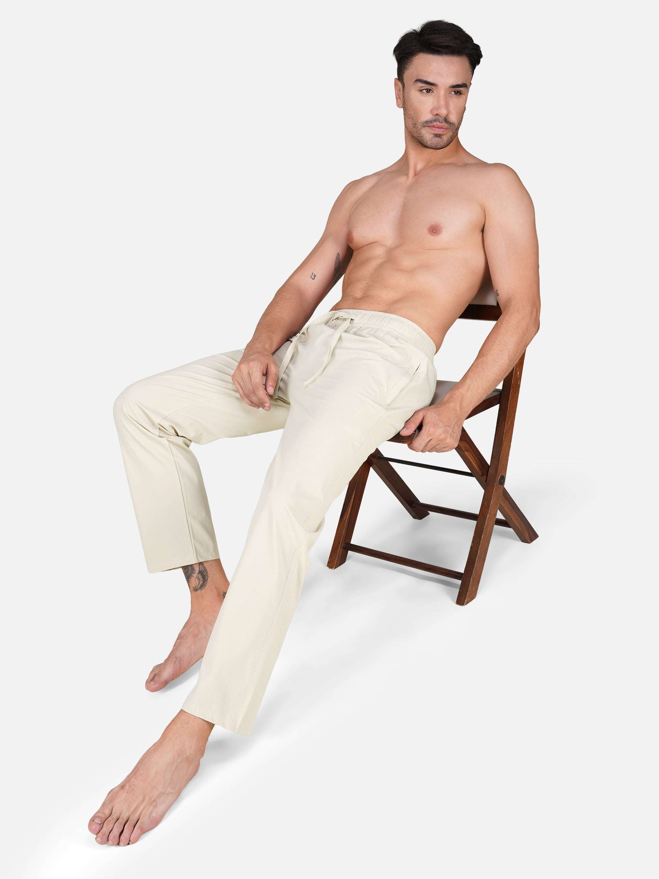 Men’s Relaxed Fit Cotton Drawstring Pants (Beige)