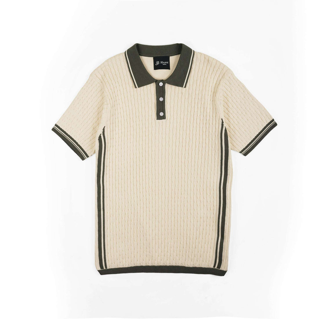 Textured Panel Knit Polo – Olive Beige