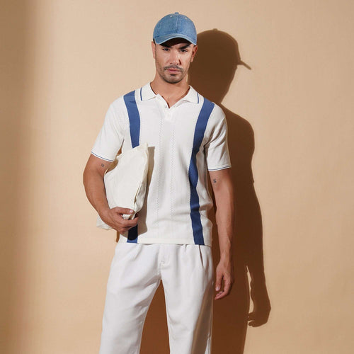 Retro Stripe Knit Polo Shirt