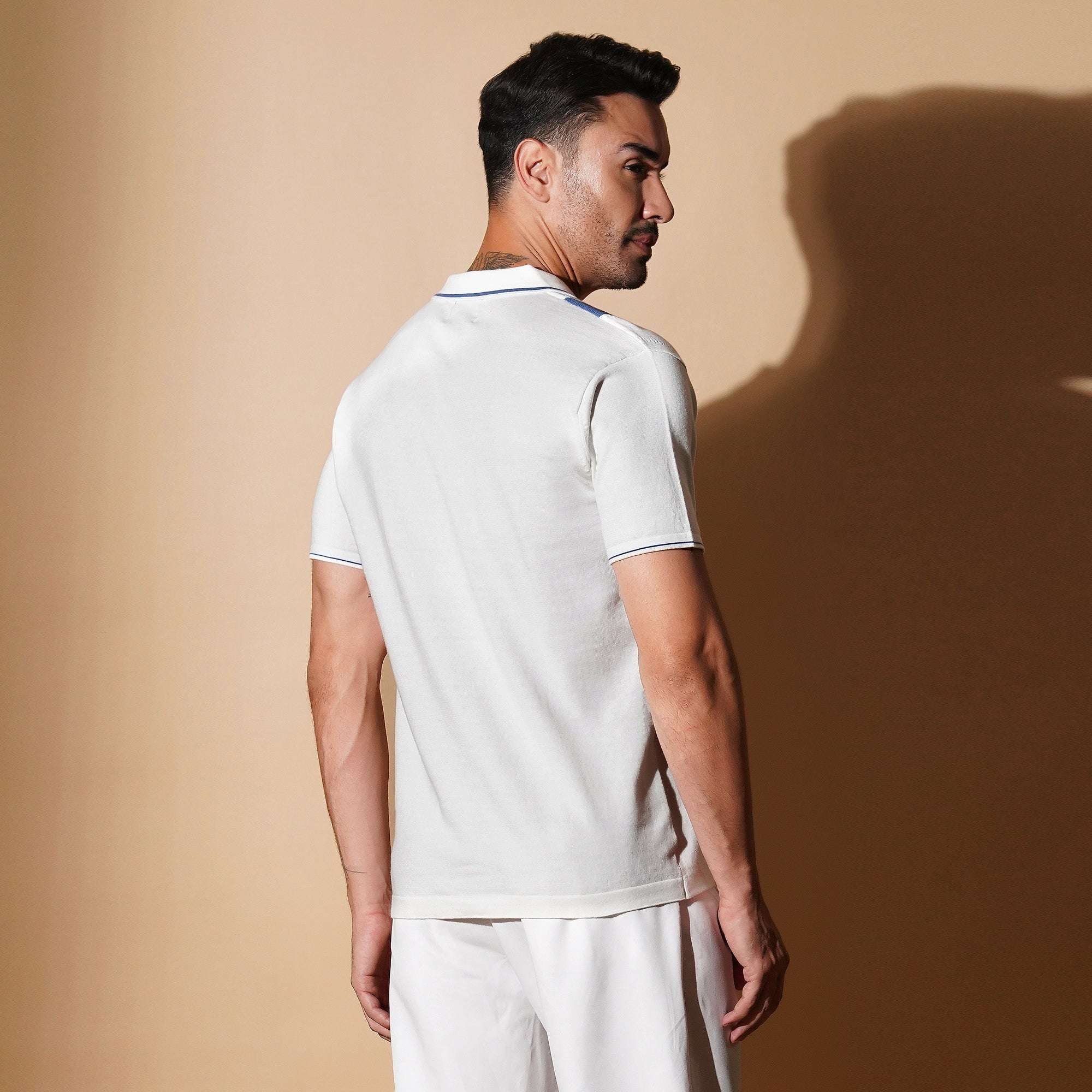 Retro Stripe Knit Polo Shirt