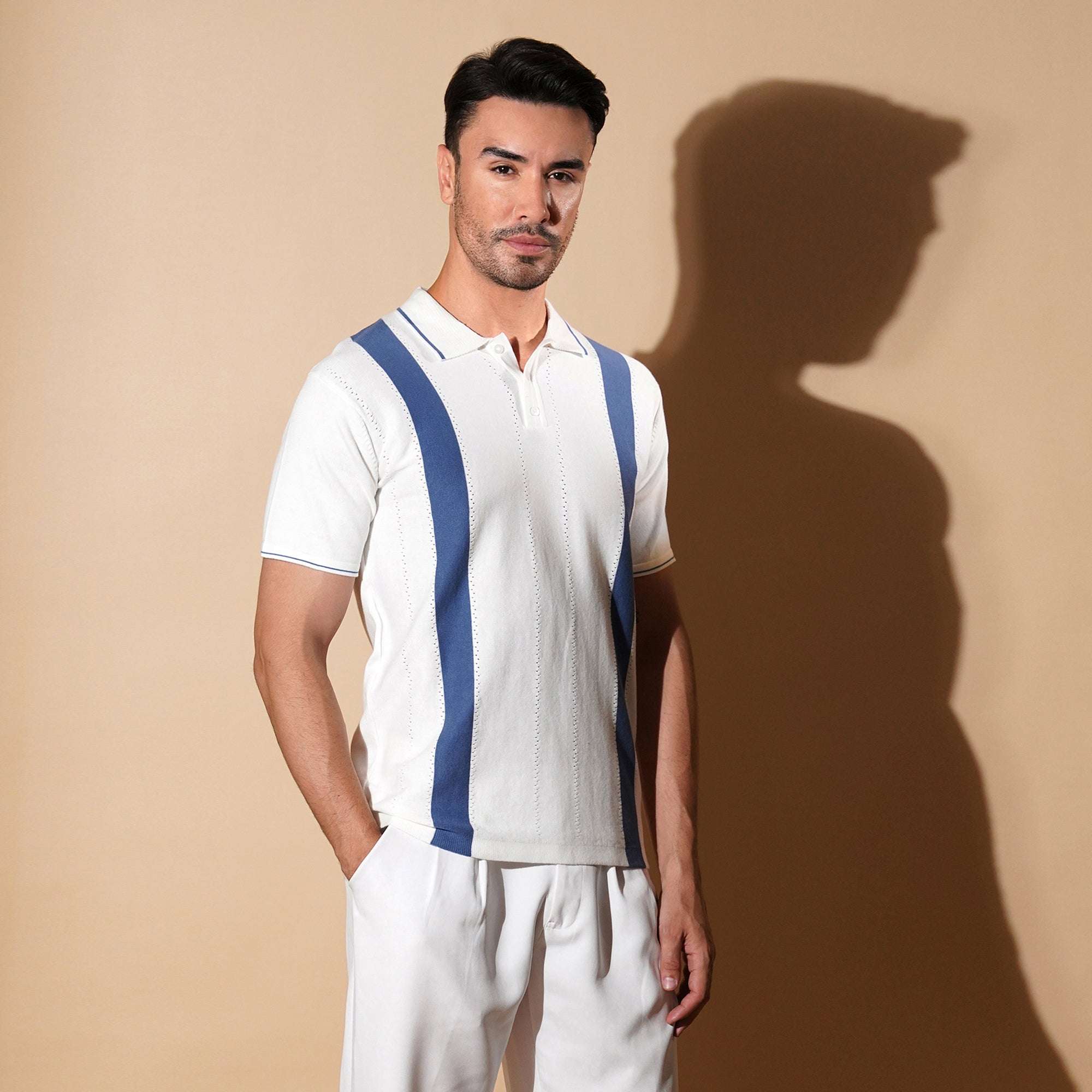 Retro Stripe Knit Polo Shirt