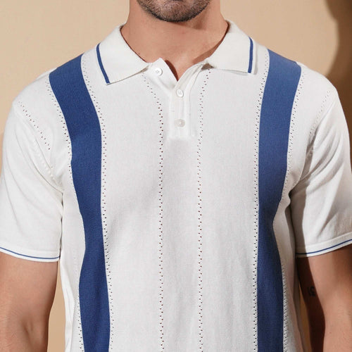 Retro Stripe Knit Polo Shirt
