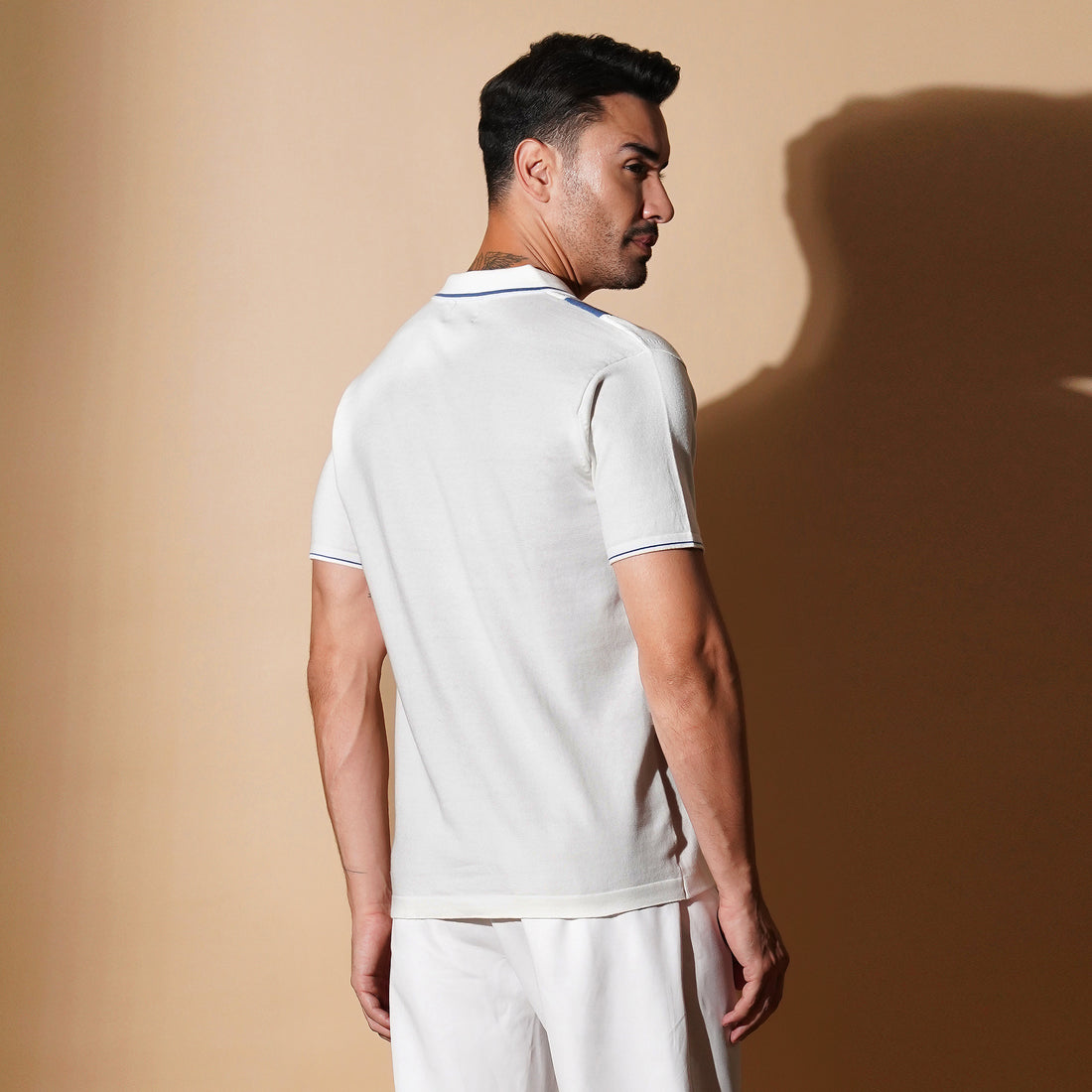 Retro Stripe Knit Polo Shirt