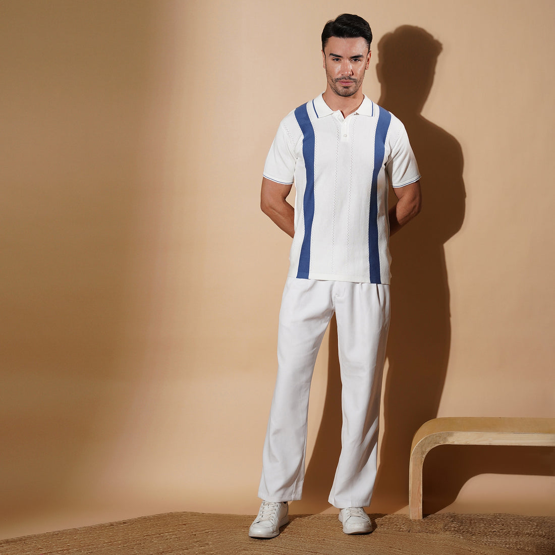 Retro Stripe Knit Polo Shirt