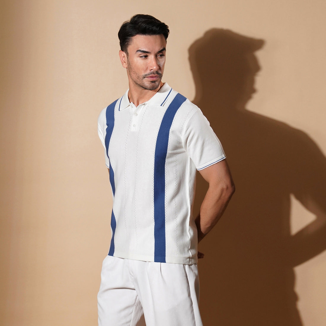 Retro Stripe Knit Polo Shirt