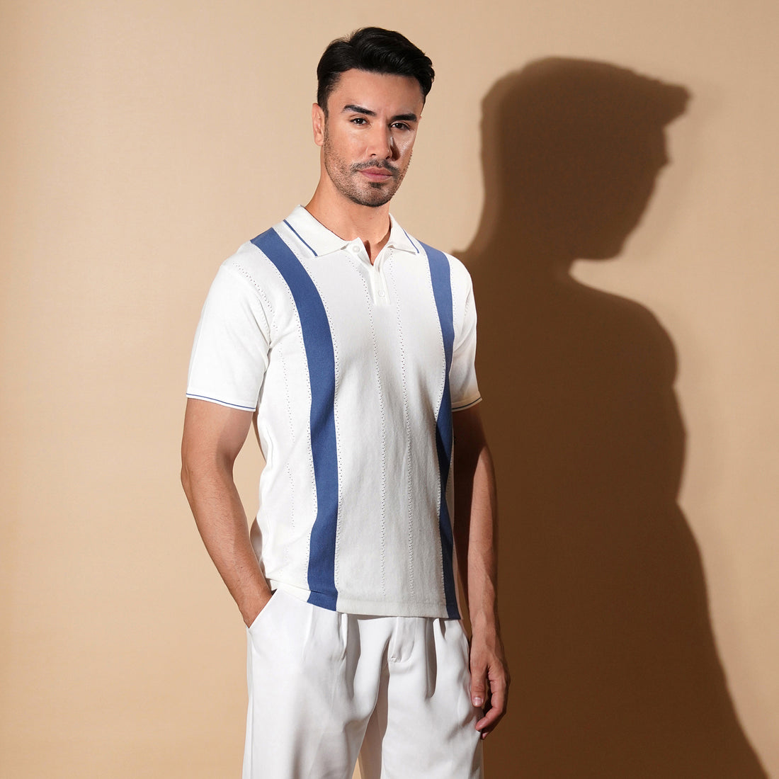 Retro Stripe Knit Polo Shirt