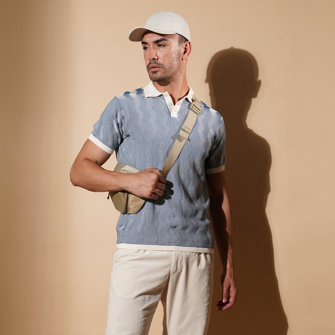 Textured Blue Micro-Stripe Polo Shirt