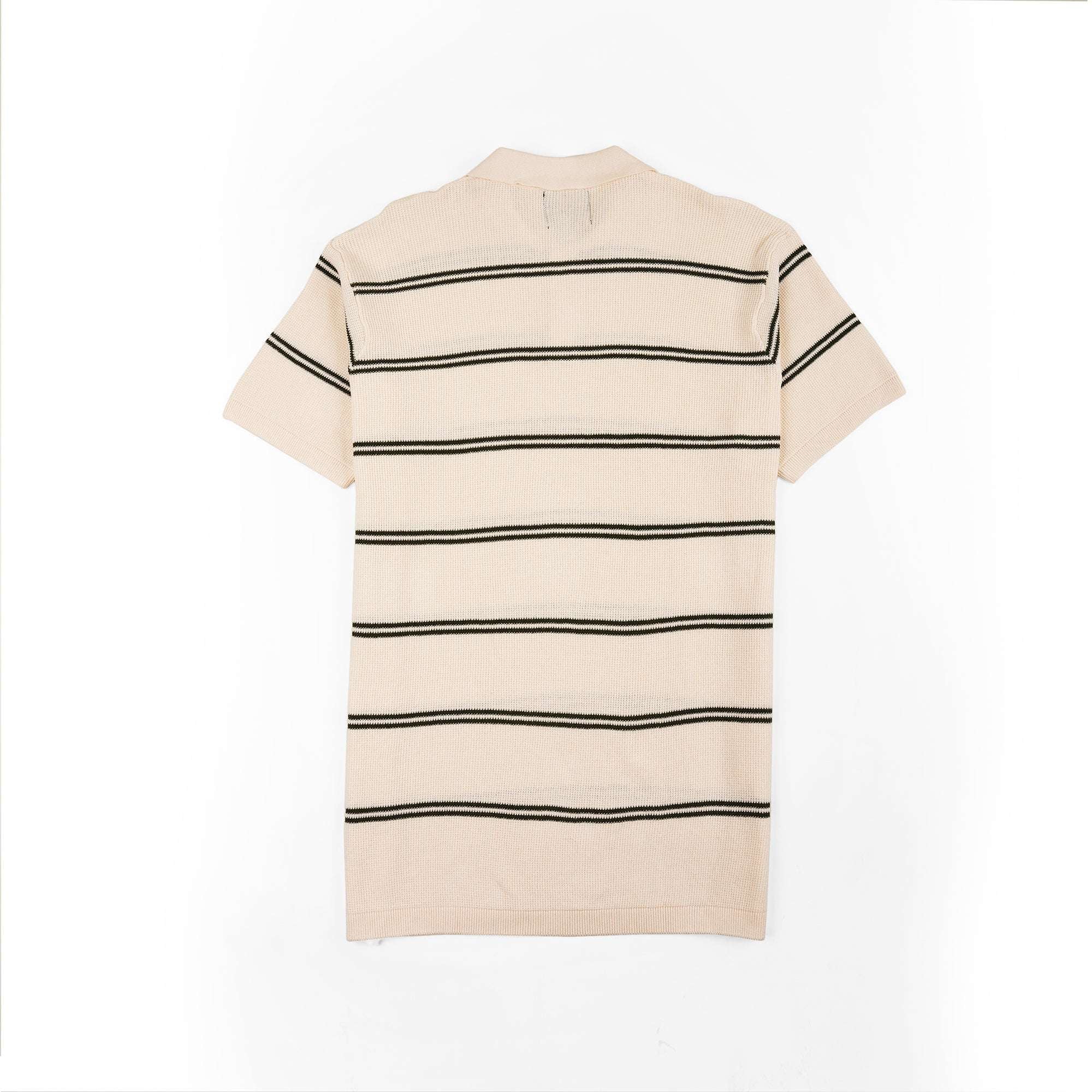 Striped Minimal Knit Polo – Cream Black