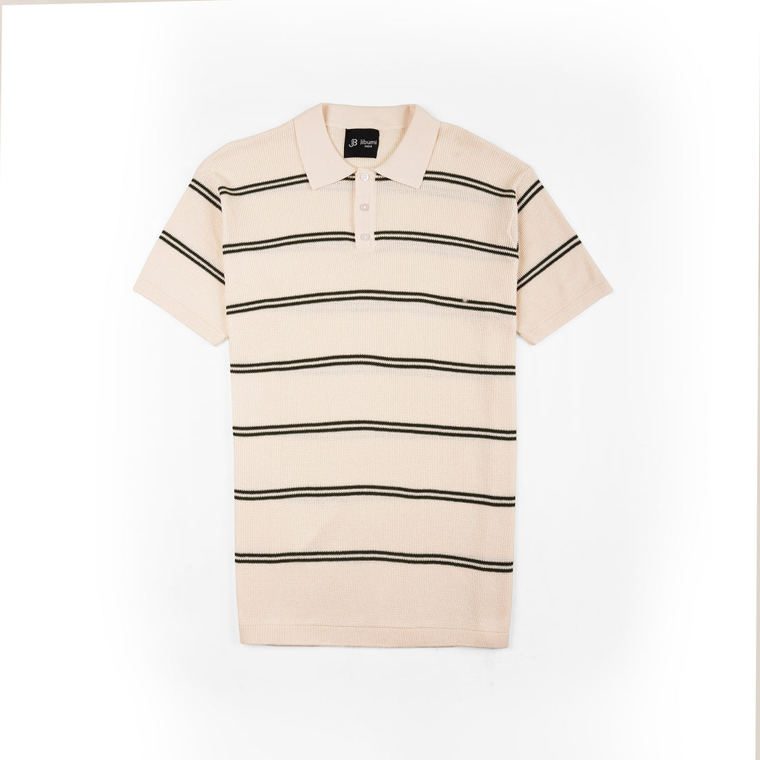 Striped Minimal Polo – Cream Black