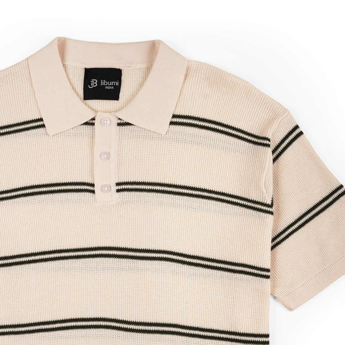 Striped Minimal Polo – Cream Black