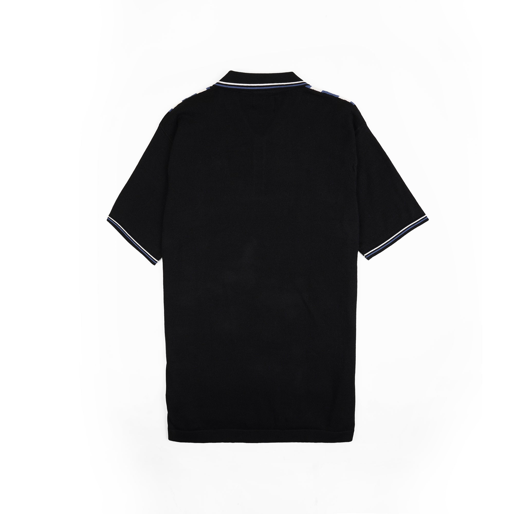 Retro Stripe Knit Polo – Midnight Black & Blue