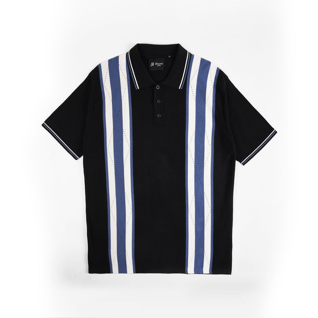 Retro Stripe Polo – Midnight Black & Blue