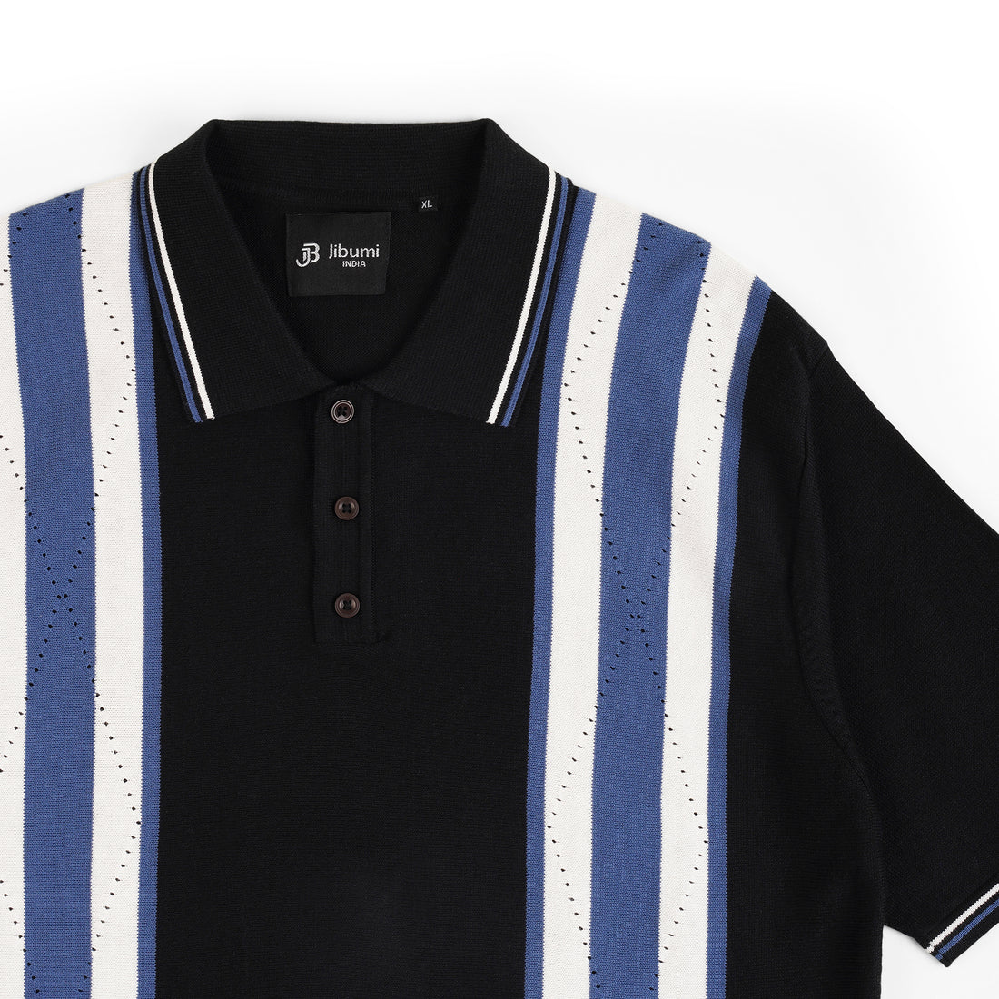 Retro Stripe Polo – Midnight Black & Blue