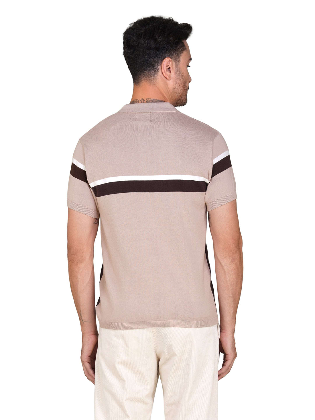 Men’s Colorblock Knit Polo – Lavender & Mocha Brown