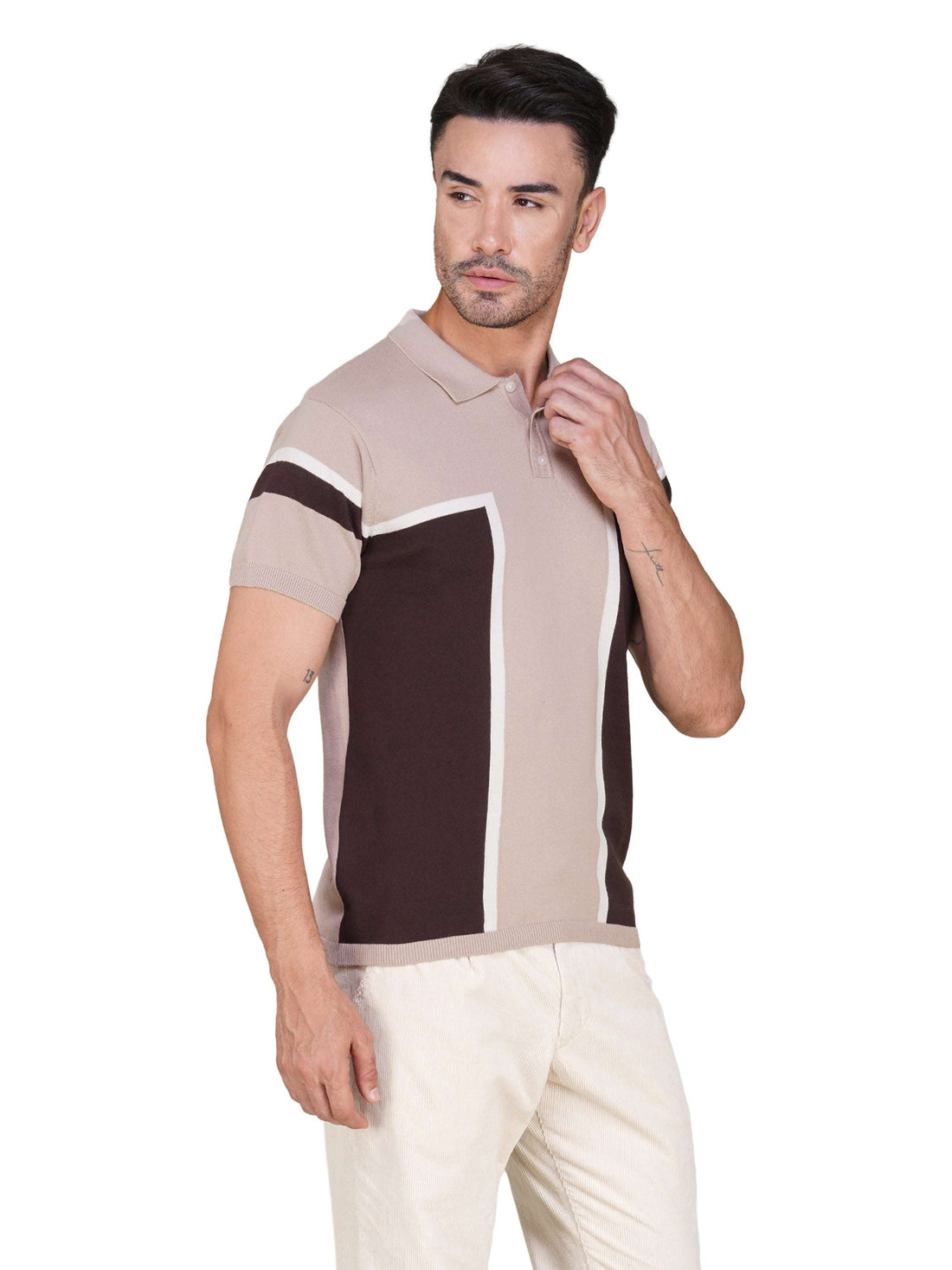 Men’s Colorblock Knit Polo – Lavender & Mocha Brown
