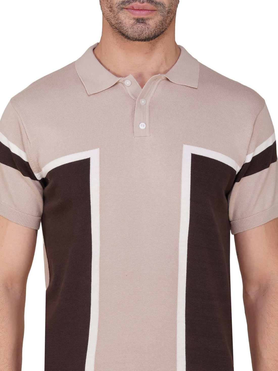 Men’s Colorblock Knit Polo – Lavender & Mocha Brown