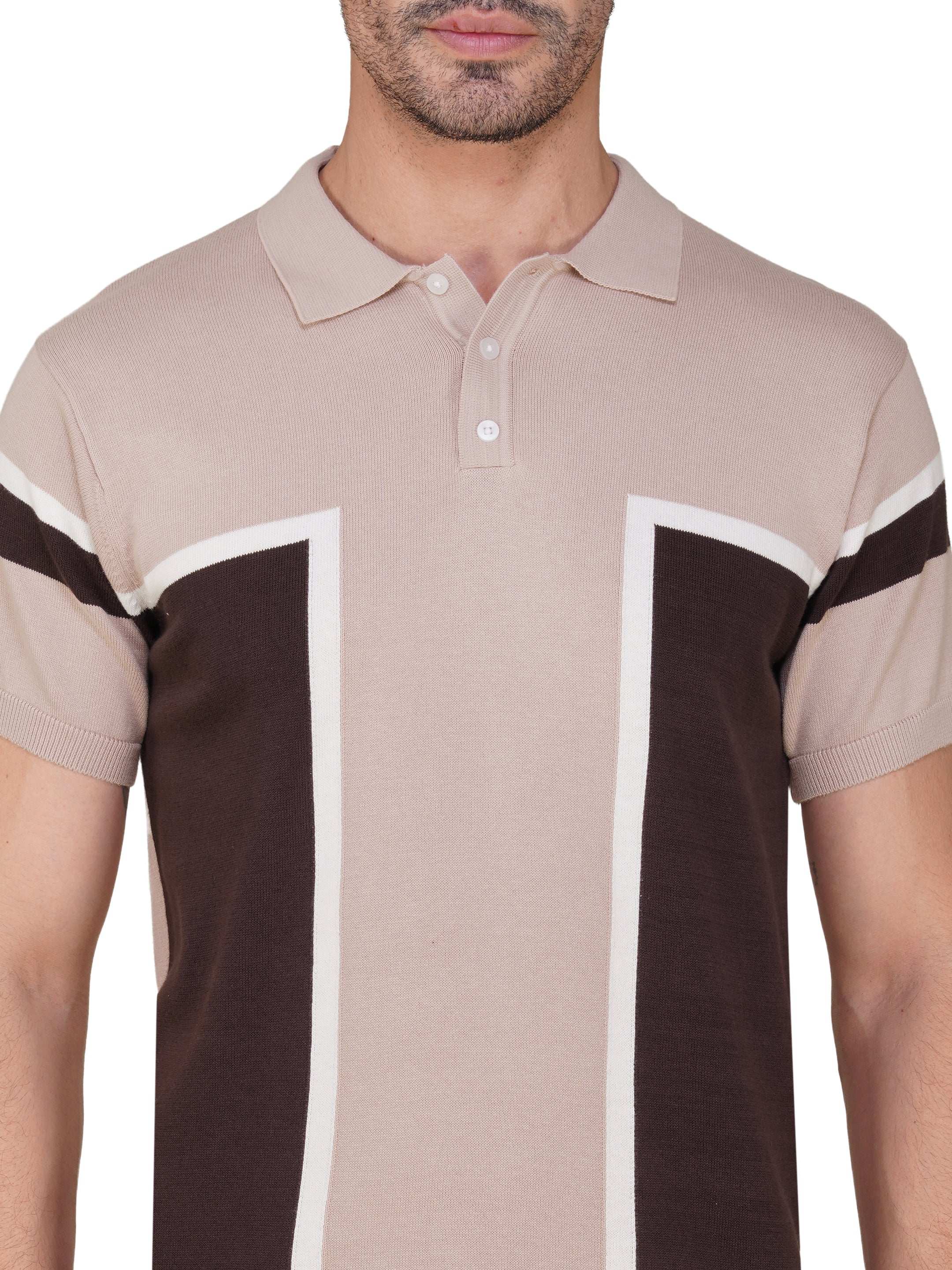 Men’s Colorblock Knit Polo – Lavender & Mocha Brown