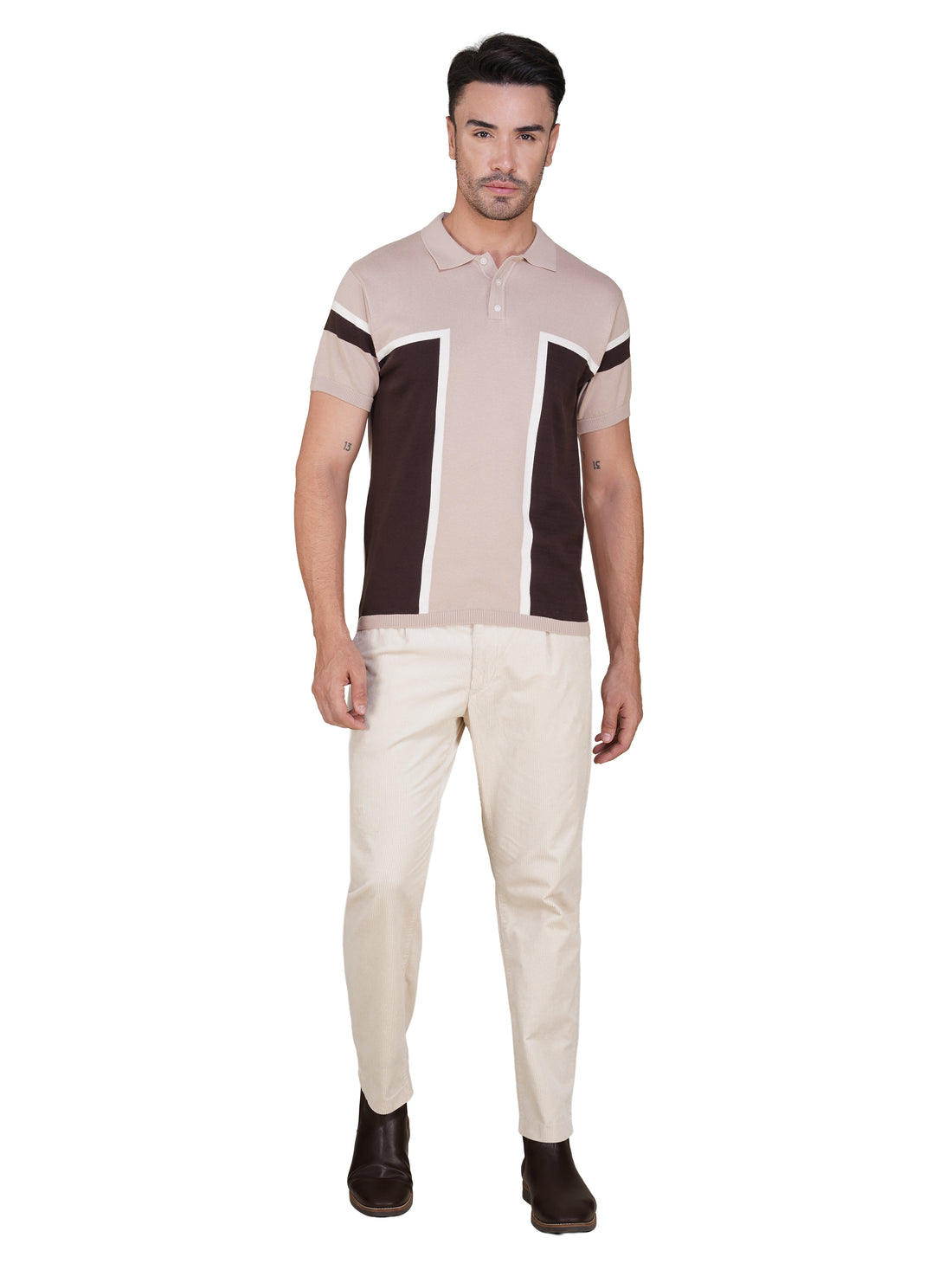 Men’s Colorblock Polo T-Shirt – Lavender & Mocha Brown