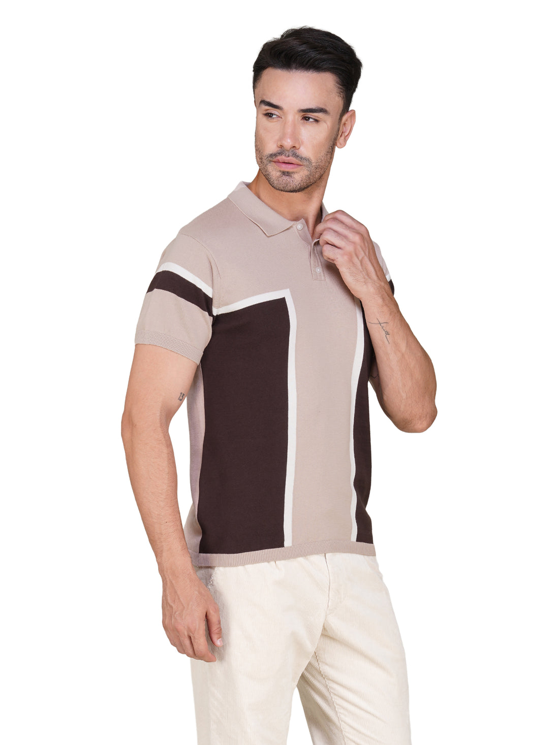 Men’s Colorblock Polo T-Shirt – Lavender & Mocha Brown