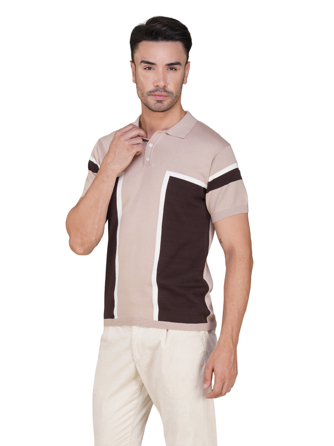 Men’s Colorblock Polo T-Shirt – Lavender & Mocha Brown