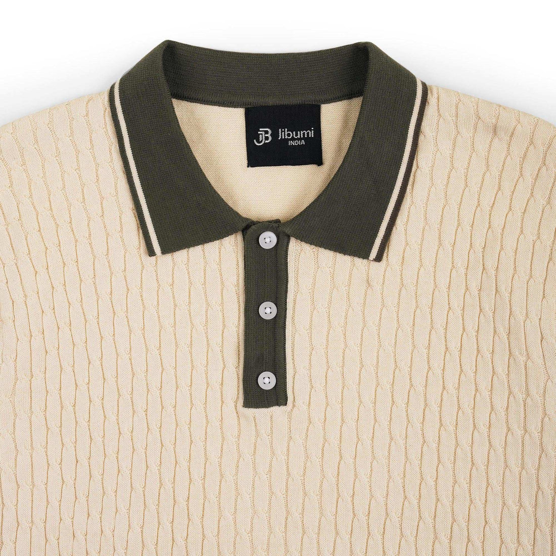 Textured Panel Knit Polo – Olive Beige