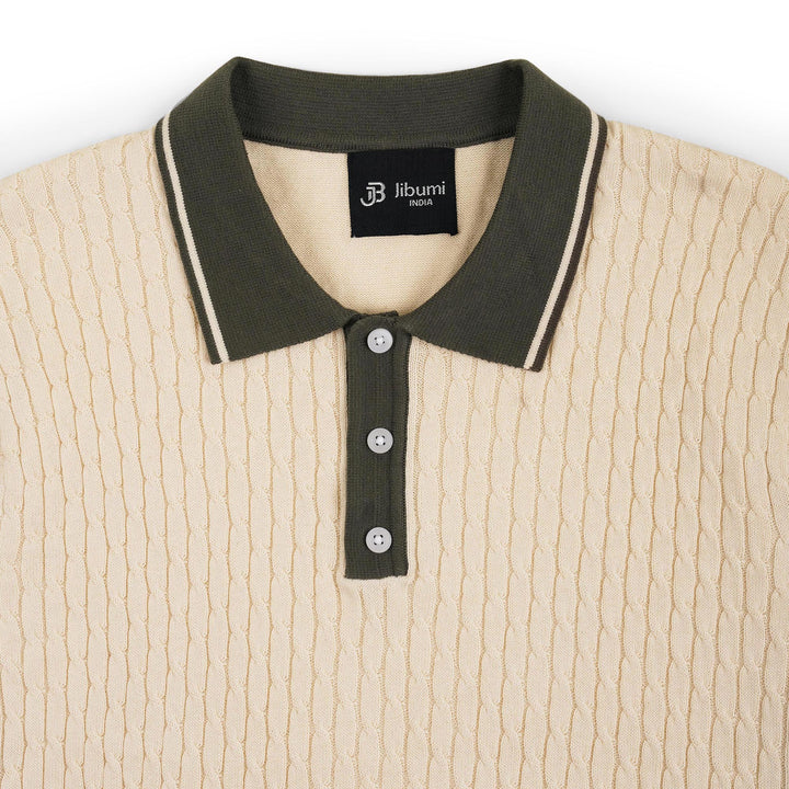 Textured Panel Polo – Olive Beige
