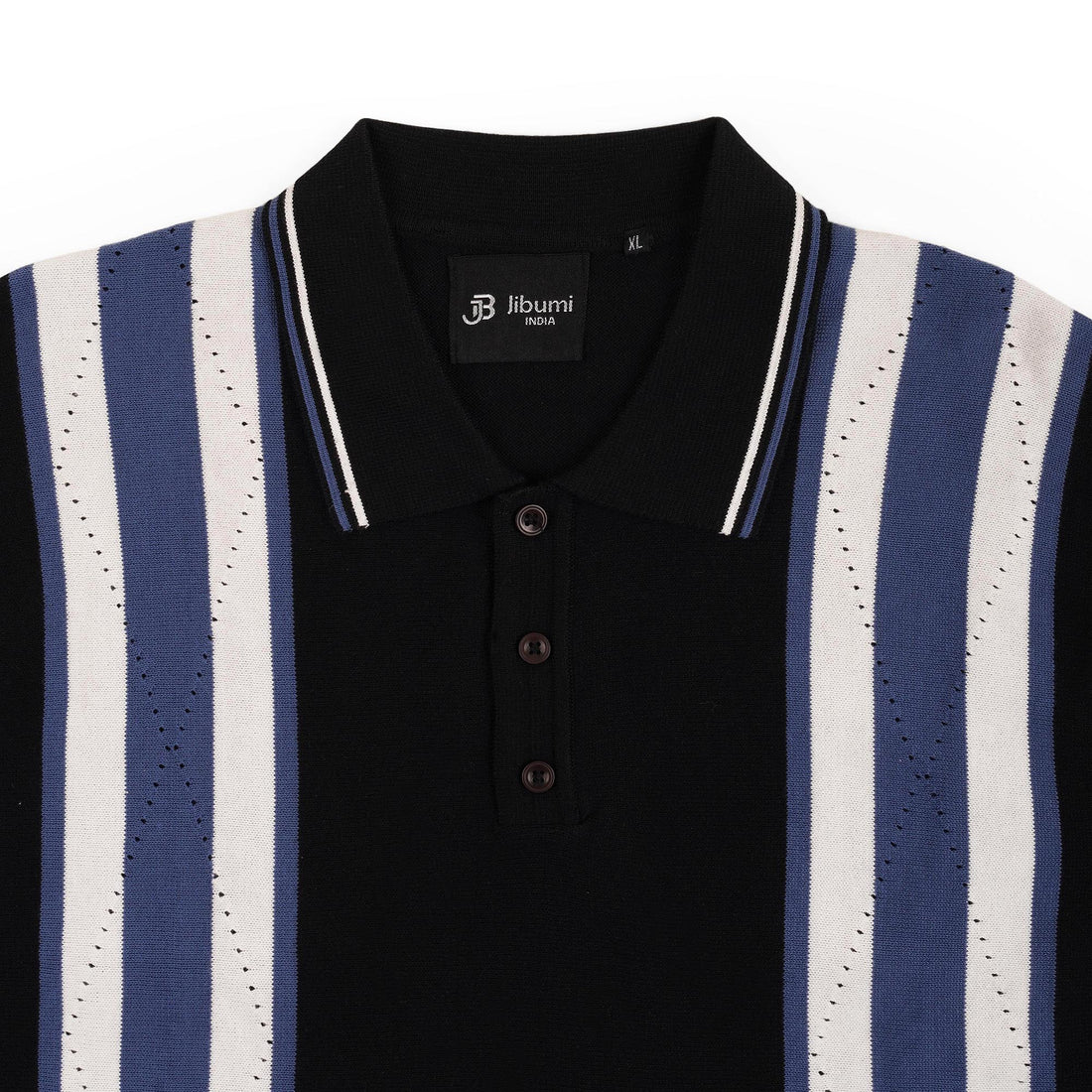 Retro Stripe Polo – Midnight Black & Blue