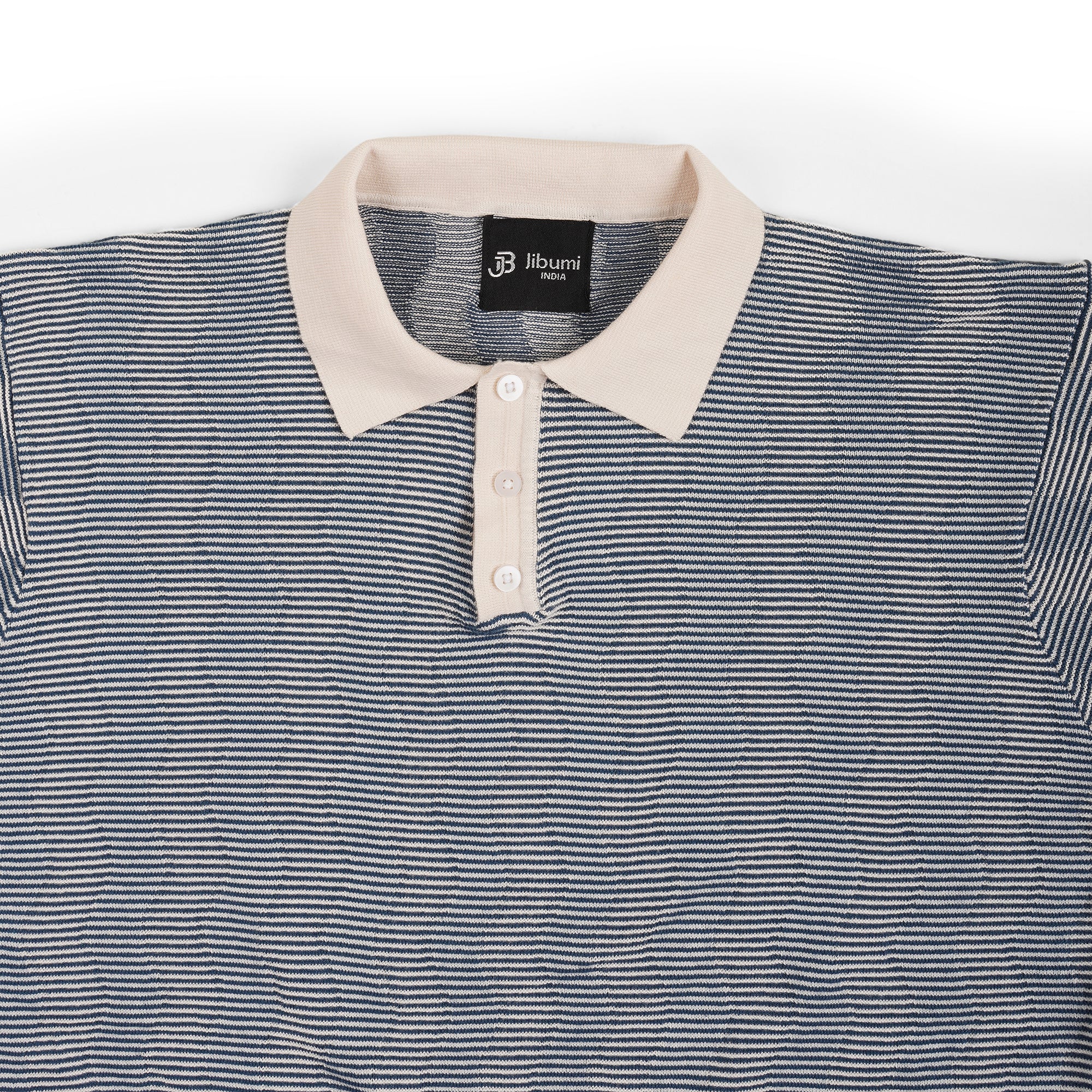 Textured Blue Micro-Stripe Knit Polo