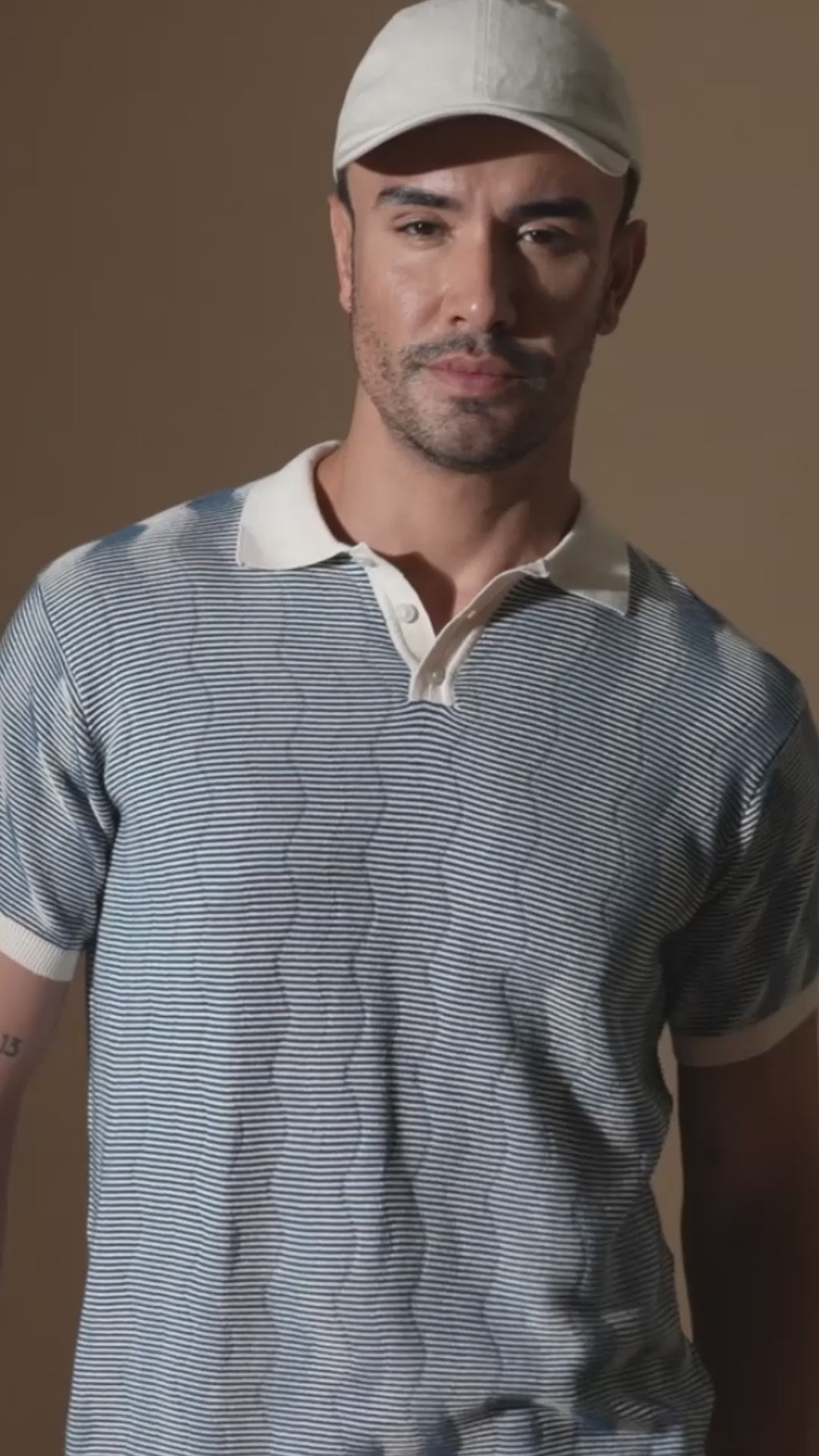 Textured Blue Micro-Stripe Knit Polo