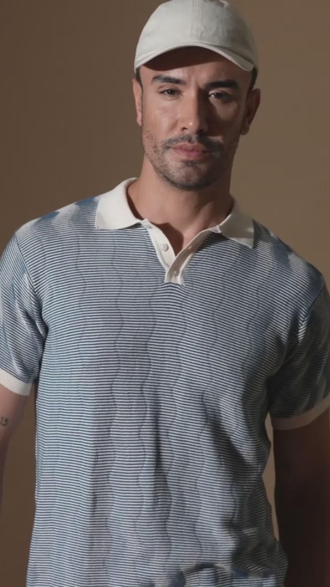 Textured Blue Micro-Stripe Knit Polo