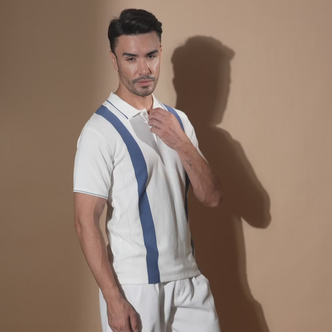 Retro Stripe Knit Polo Shirt