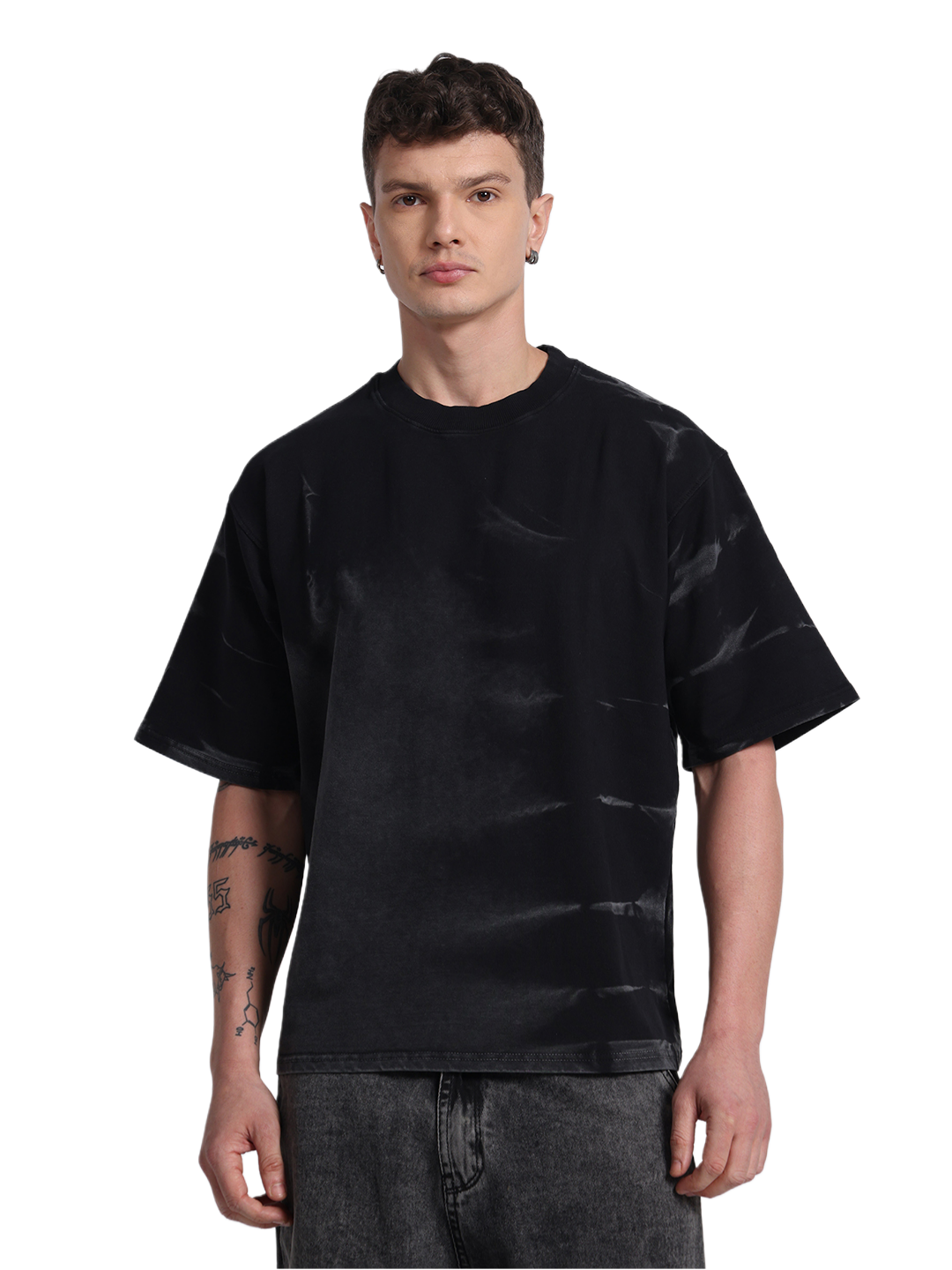 OVERSIZED TIE-DYE COTTON T-SHIRT - Dark BLACK SERIES