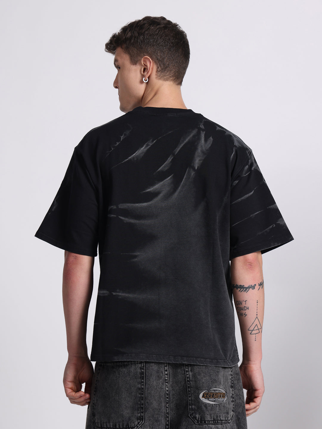 OVERSIZED TIE-DYE COTTON T-SHIRT - Dark BLACK SERIES