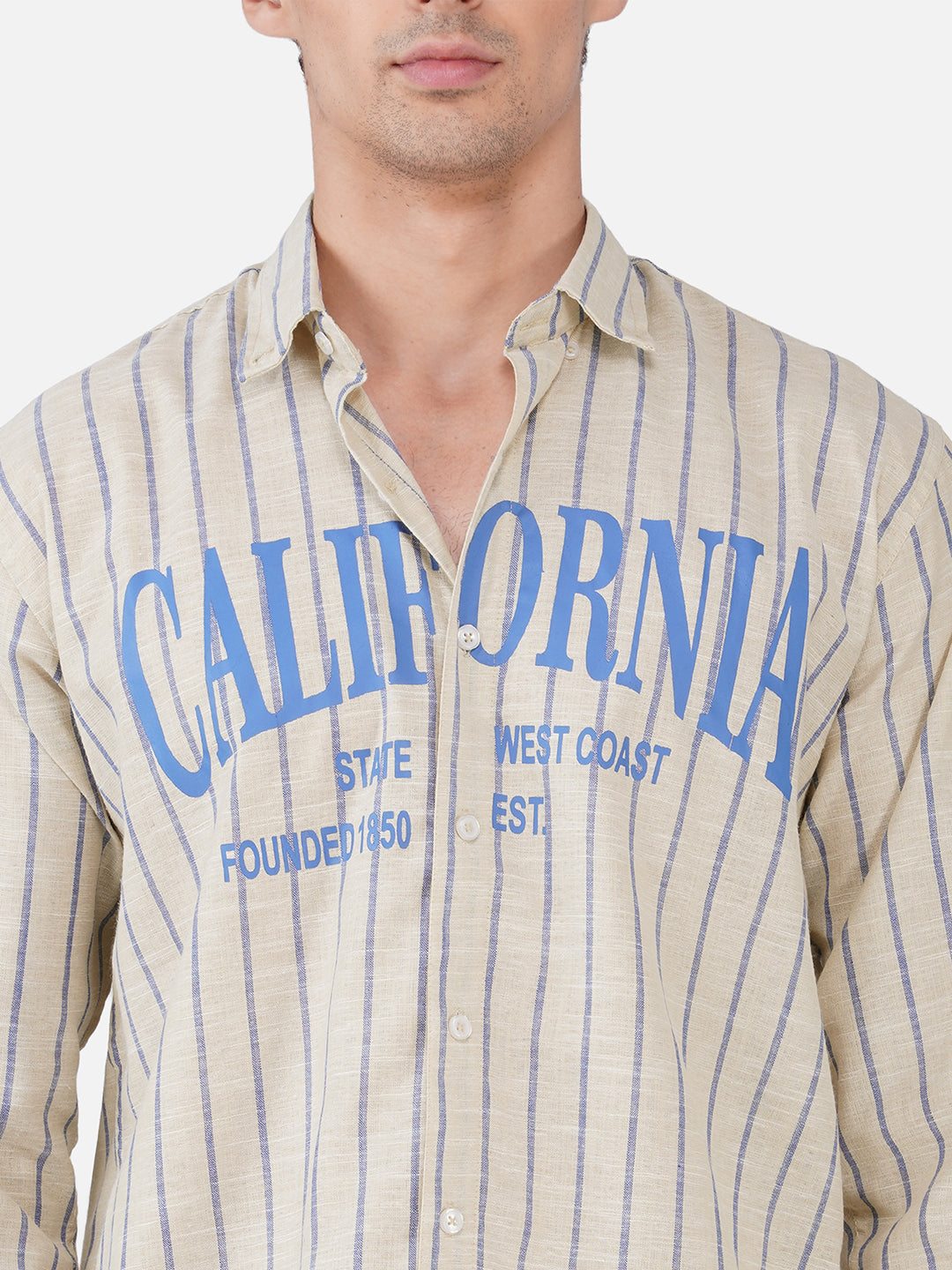 Men's Premium California Printed Striped Linen Blend Casual Shirt
