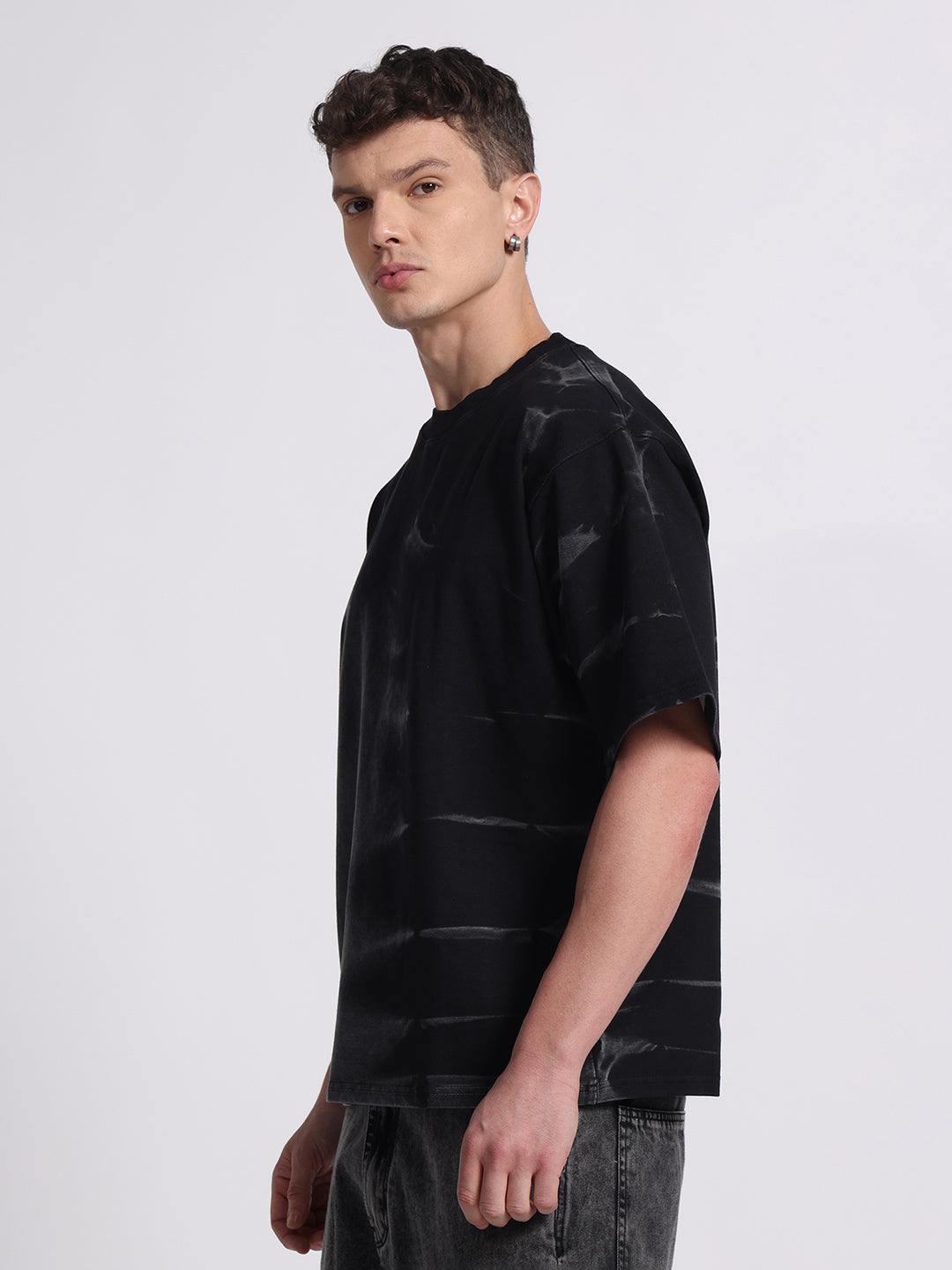 OVERSIZED TIE-DYE COTTON T-SHIRT - Dark BLACK SERIES