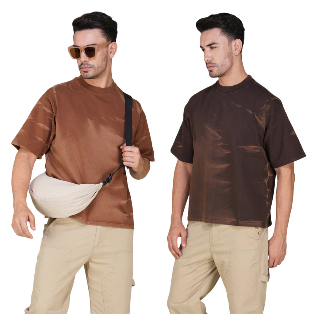 Over-size Tie-Dye Tshirt Brown Earth Brown Pack of 2