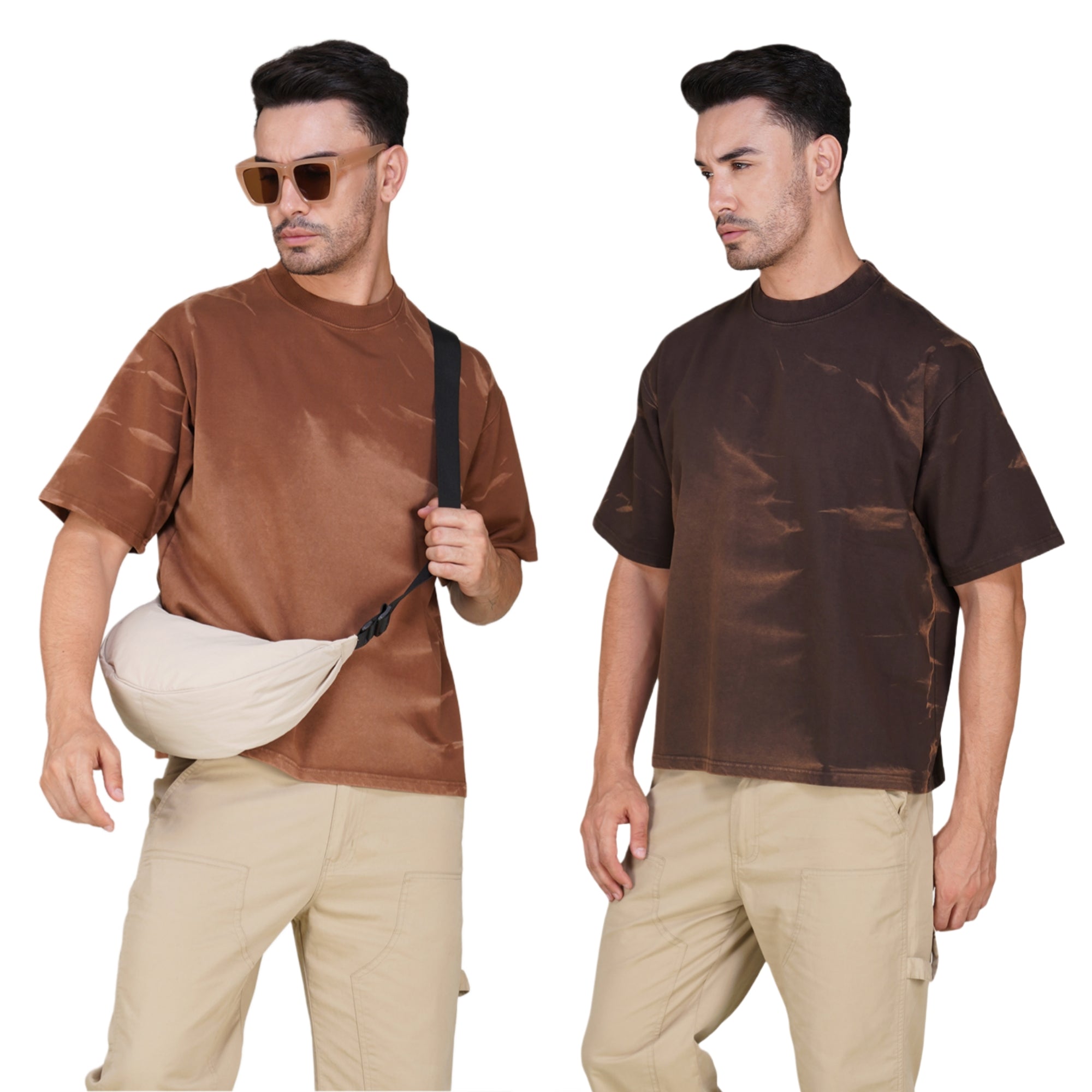 Over-size Tie-Dye Tshirt Brown Earth Brown Pack of 2