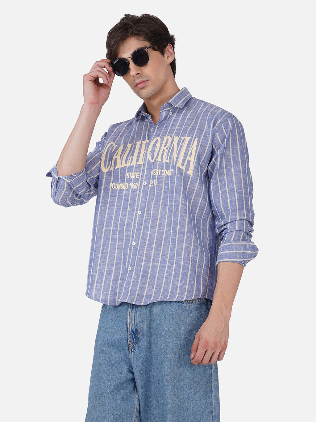Men's Premium California Printed Striped Linen Blend Casual Shirt