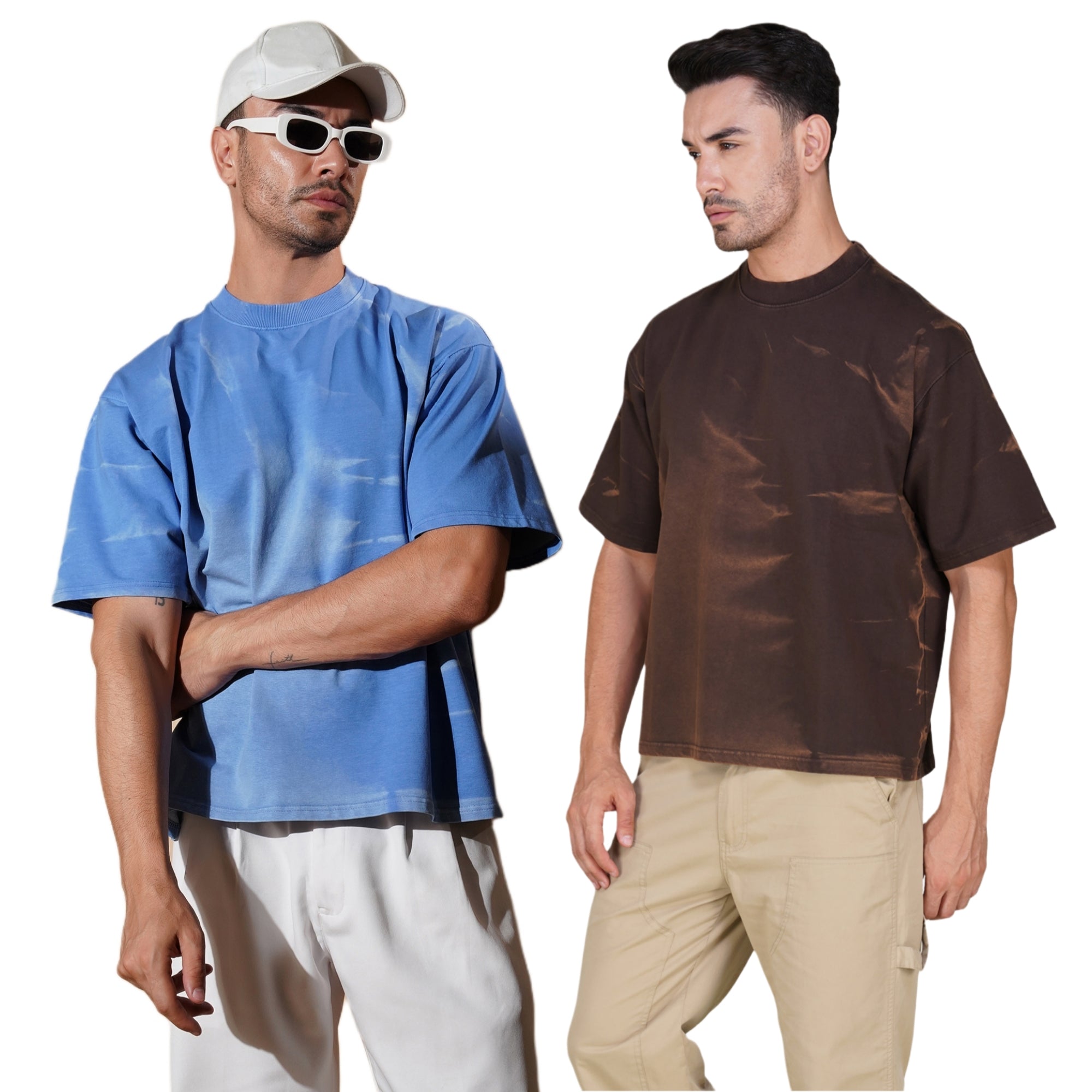 Over-size Tie-Dye Tshirt Blue Earth Brown Pack of 2