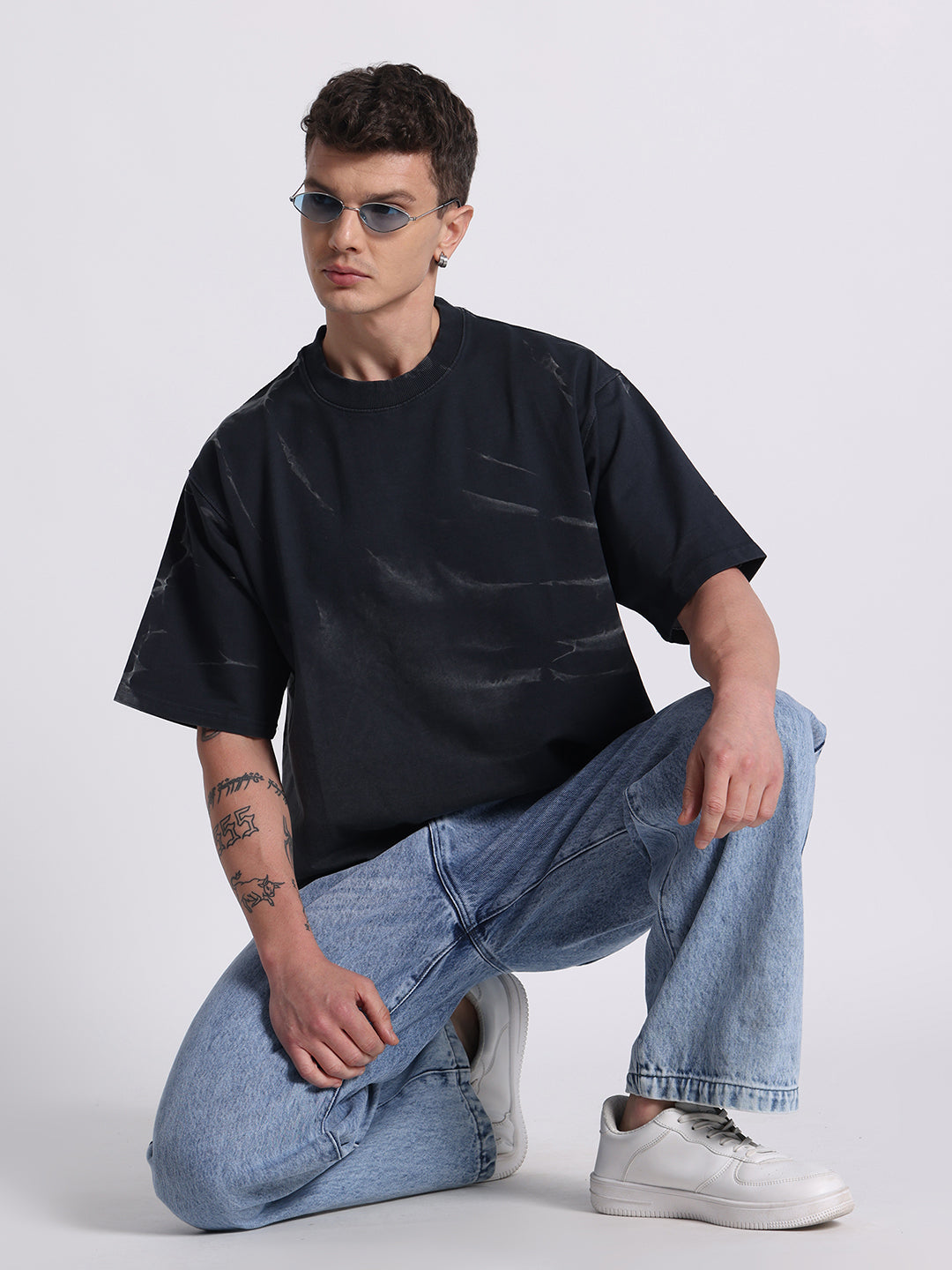 Oversized Tie-Dye Cotton T-Shirt – Black Series