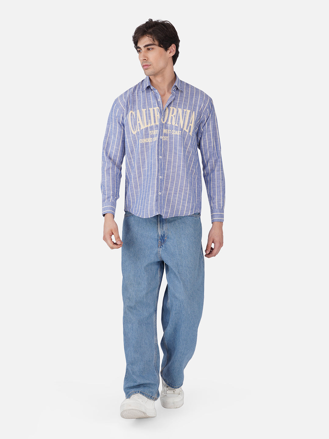 Men's Premium California Printed Striped Linen Blend Casual Shirt
