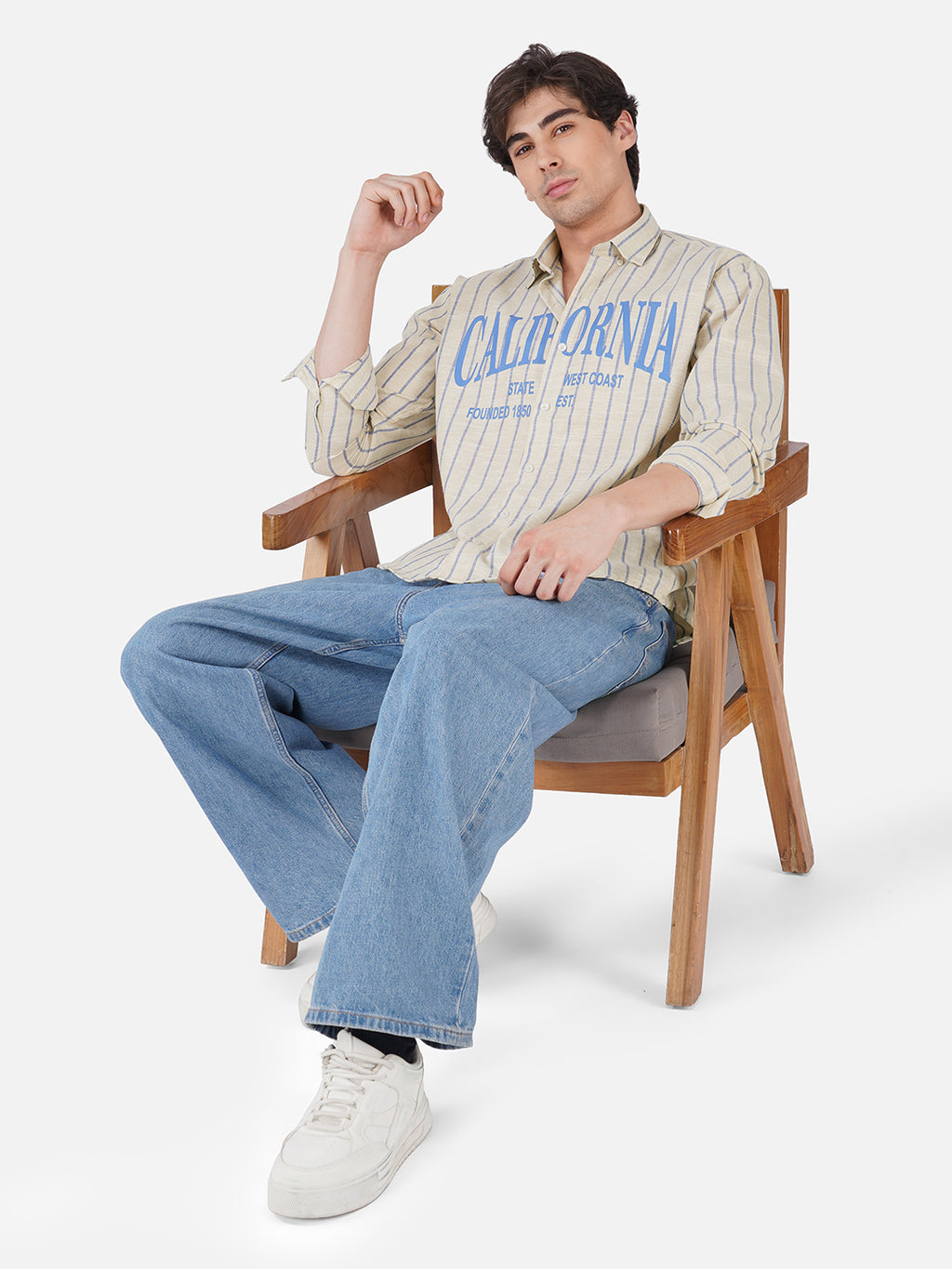 Men's Premium California Printed Striped Linen Blend Casual Shirt