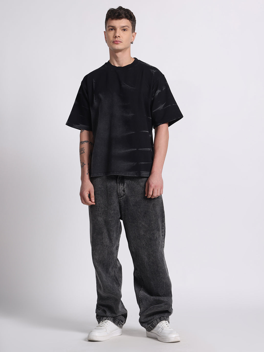OVERSIZED TIE-DYE COTTON T-SHIRT - Dark BLACK SERIES