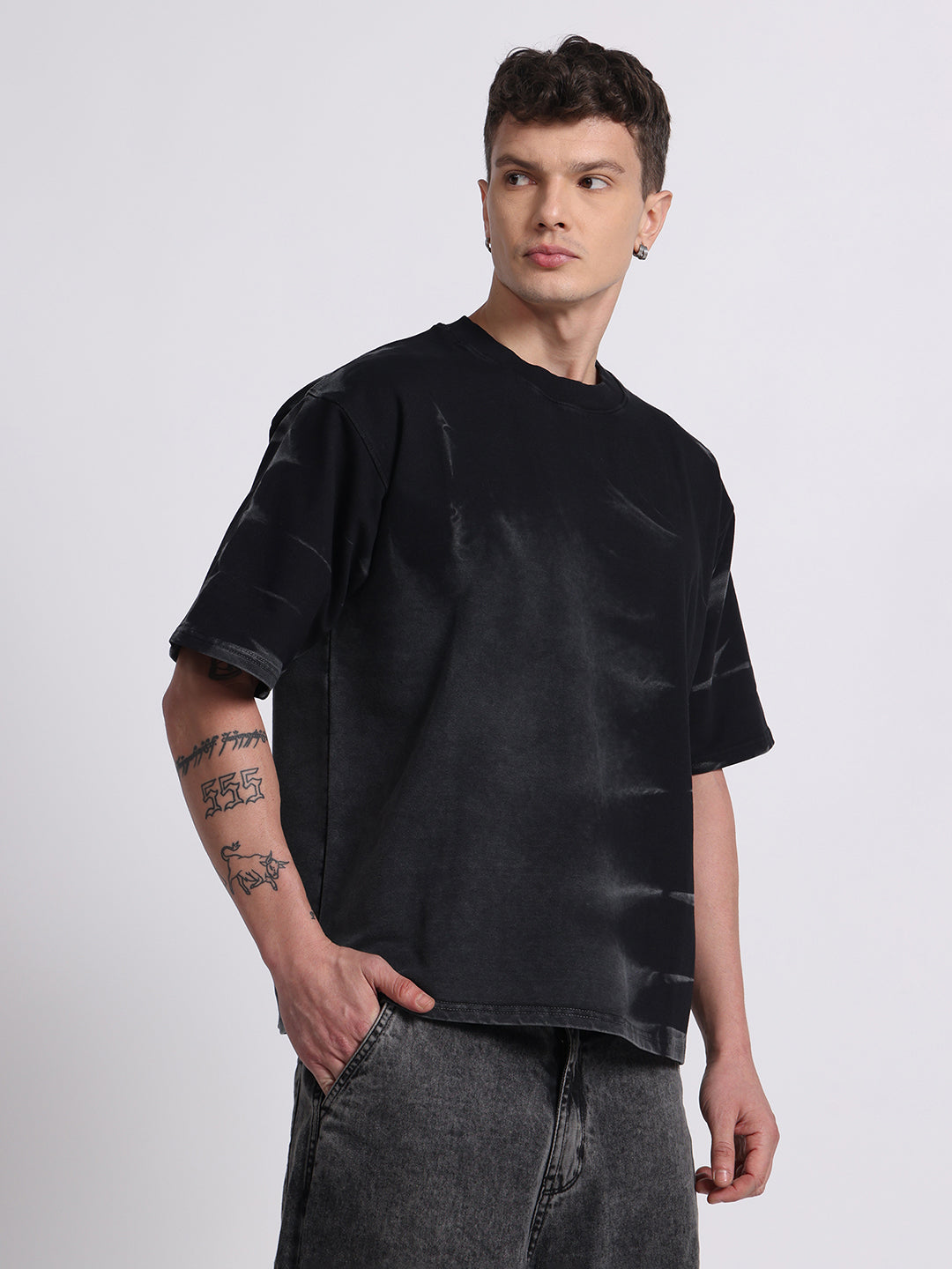 OVERSIZED TIE-DYE COTTON T-SHIRT - Dark BLACK SERIES