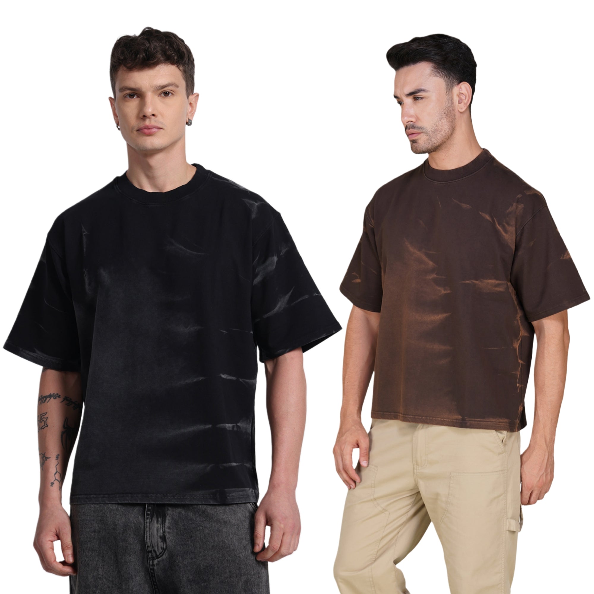 Over-size Tie-Dye Tshirt Black Earth Brown Pack of 2
