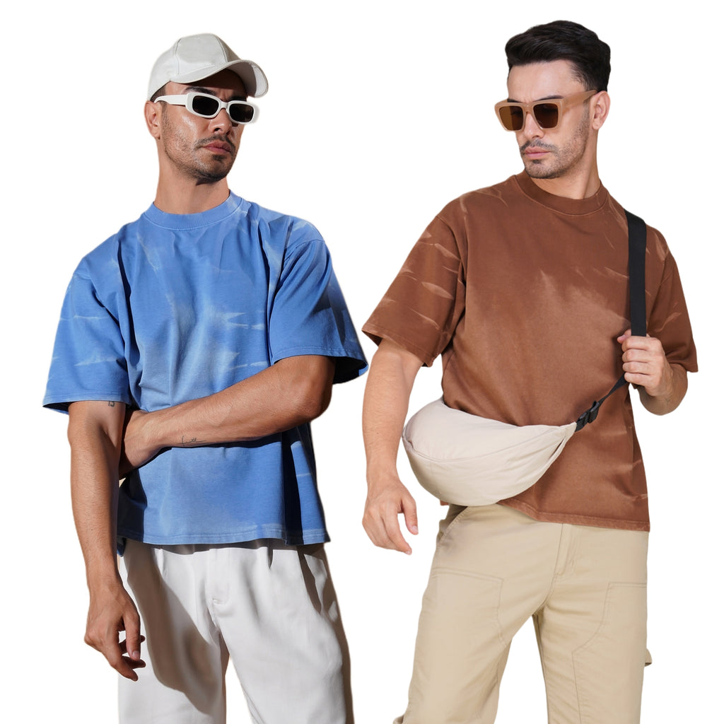 Over-size Tie-Dye Tshirt Blue Brown Pack of 2
