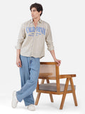 Men's Premium California Printed Striped Linen Blend Casual Shirt