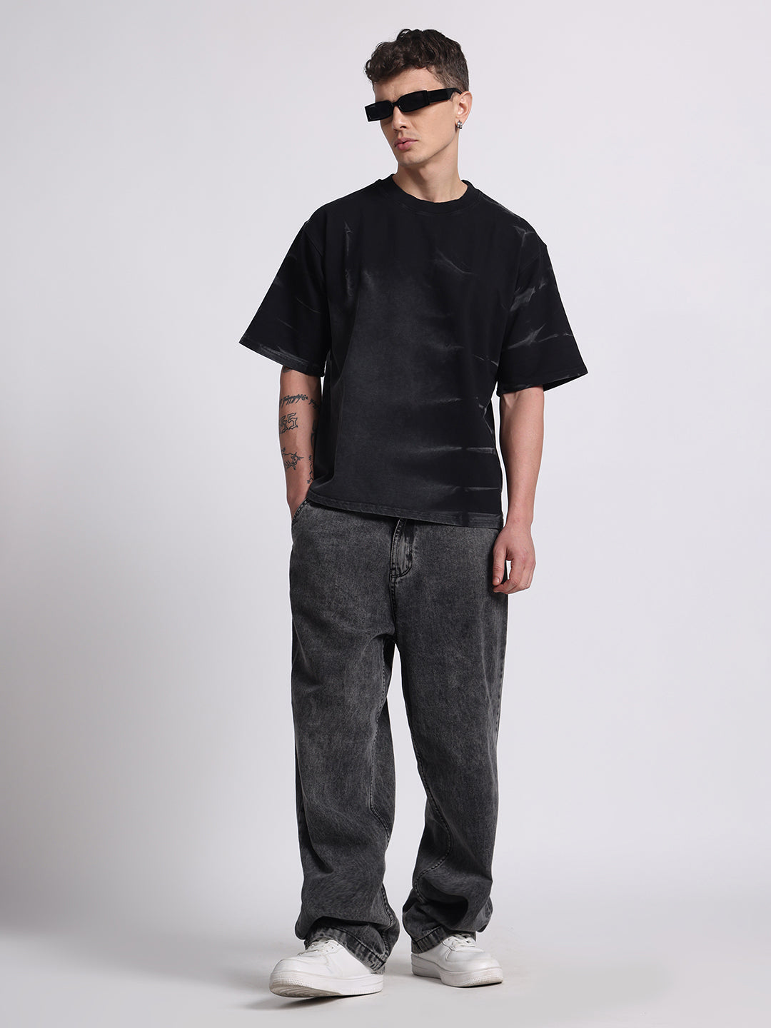 OVERSIZED TIE-DYE COTTON T-SHIRT - Dark BLACK SERIES