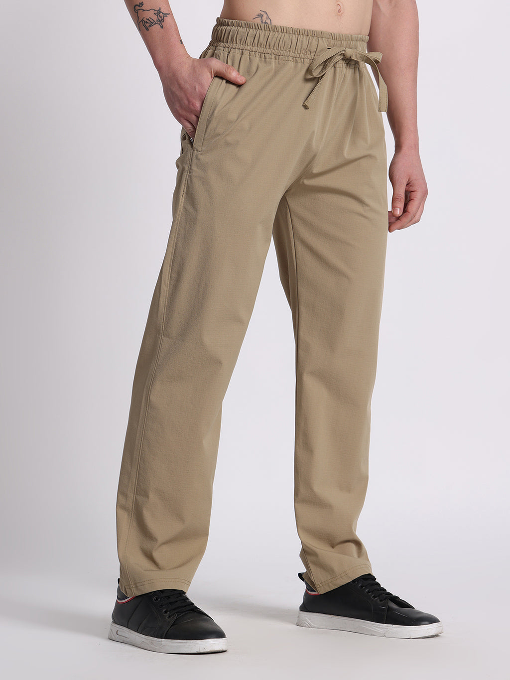 Men’s Relaxed Fit Cotton Drawstring Pants (Taupe Brown)