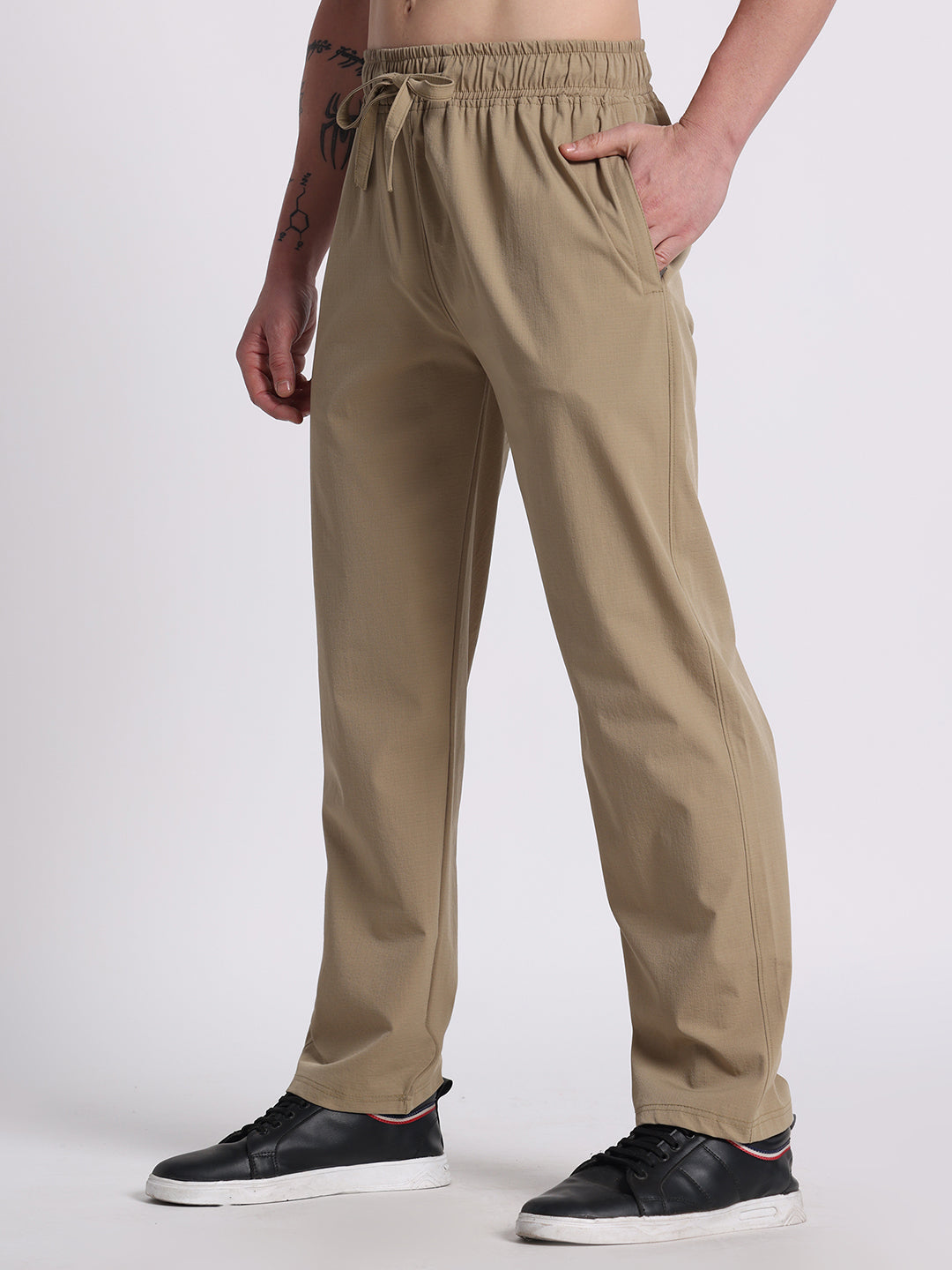 Men’s Relaxed Fit Cotton Drawstring Pants (Taupe Brown)